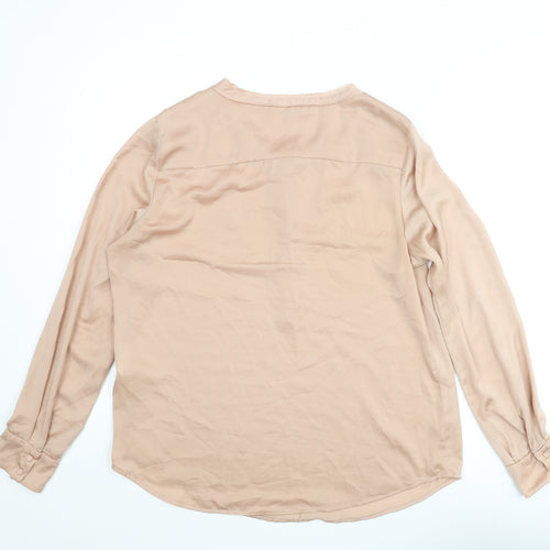 Selected Femme Womens Pink Polyester Basic Blouse Size 10 V-Neck - Raw Hem Button Detail