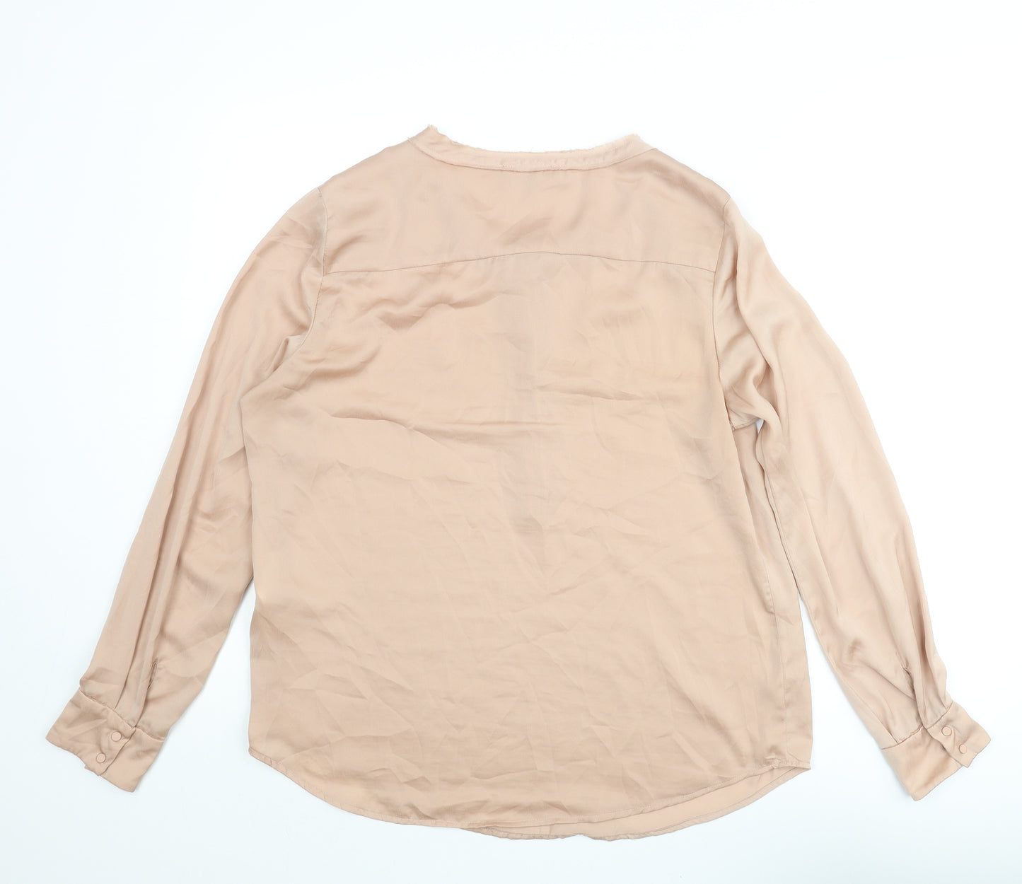 Selected Femme Womens Pink Polyester Basic Blouse Size 10 V-Neck - Raw Hem Button Detail