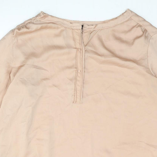 Selected Femme Womens Pink Polyester Basic Blouse Size 10 V-Neck - Raw Hem Button Detail