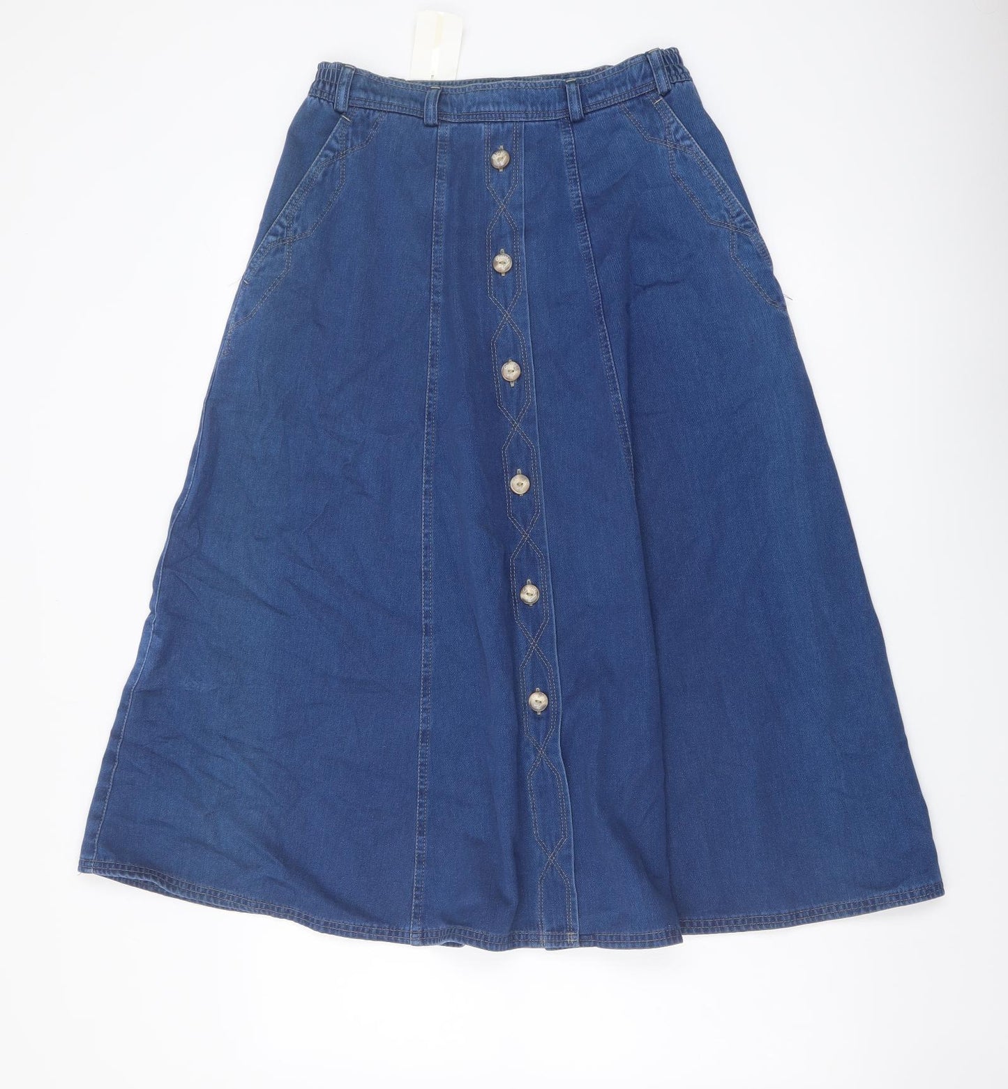 Casual Womens Blue Cotton A-Line Skirt Size 12 Button