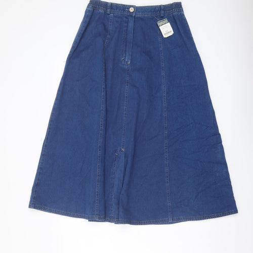 Casual Womens Blue Cotton A-Line Skirt Size 12 Button