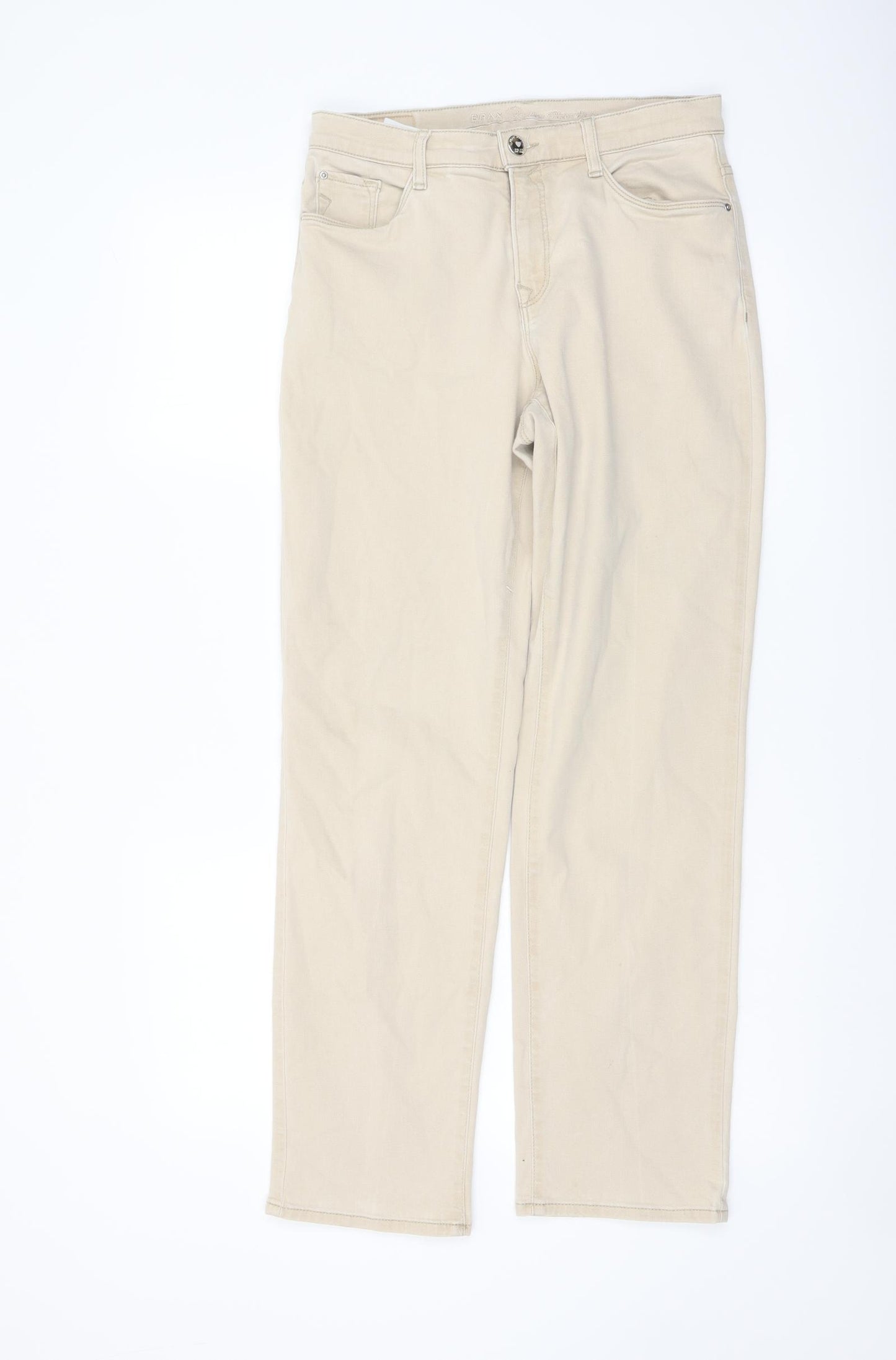 Brax Womens Beige Cotton Straight Jeans Size 10 L28 in Regular Button