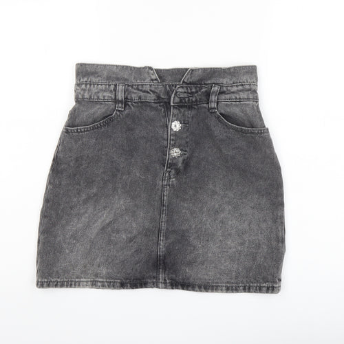 Denim & Co. Womens Grey Cotton A-Line Skirt Size 8 Button