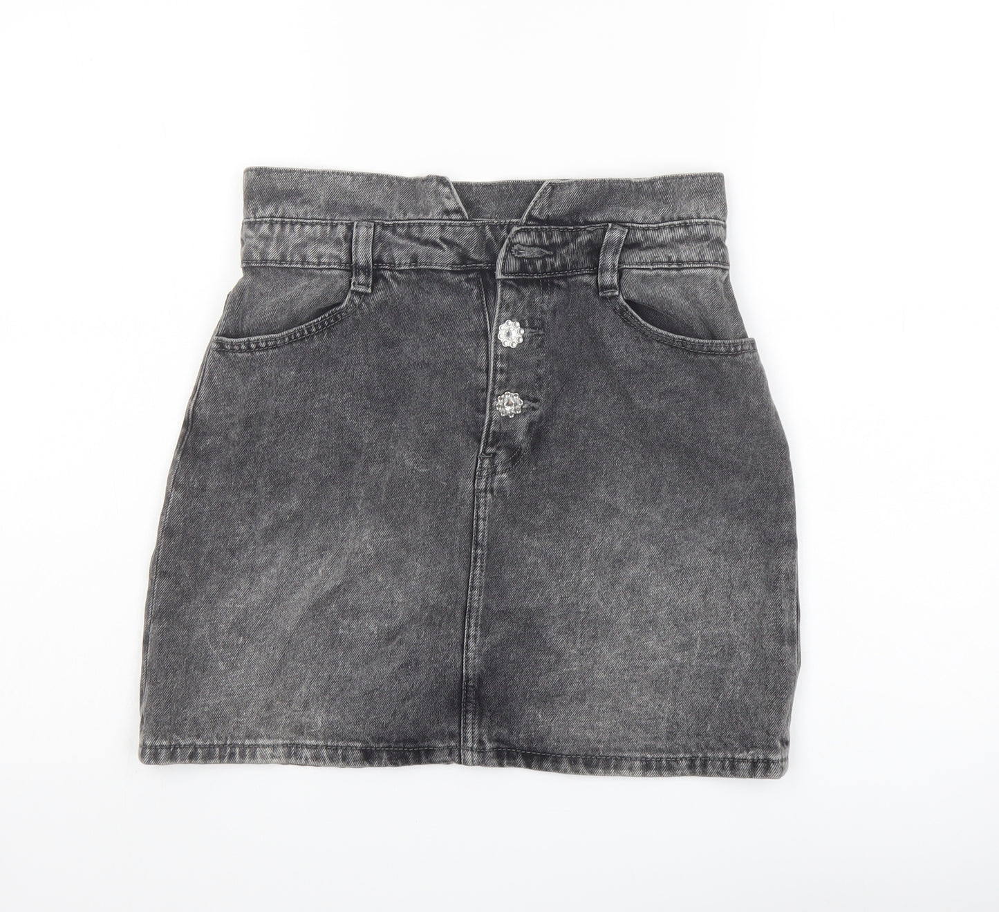 Denim & Co. Womens Grey Cotton A-Line Skirt Size 8 Button