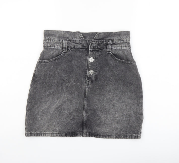 Denim & Co. Womens Grey Cotton A-Line Skirt Size 8 Button