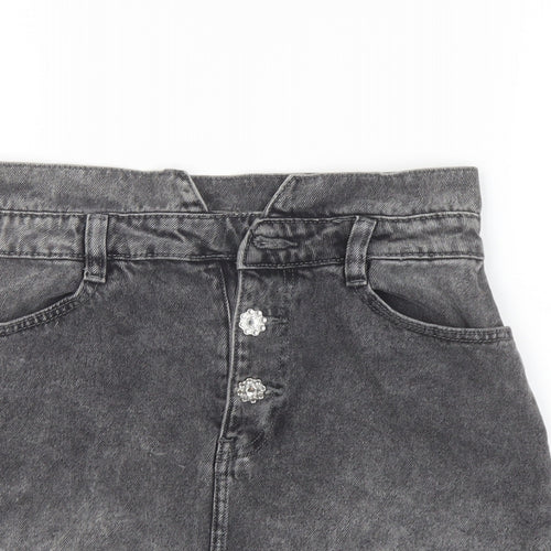 Denim & Co. Womens Grey Cotton A-Line Skirt Size 8 Button