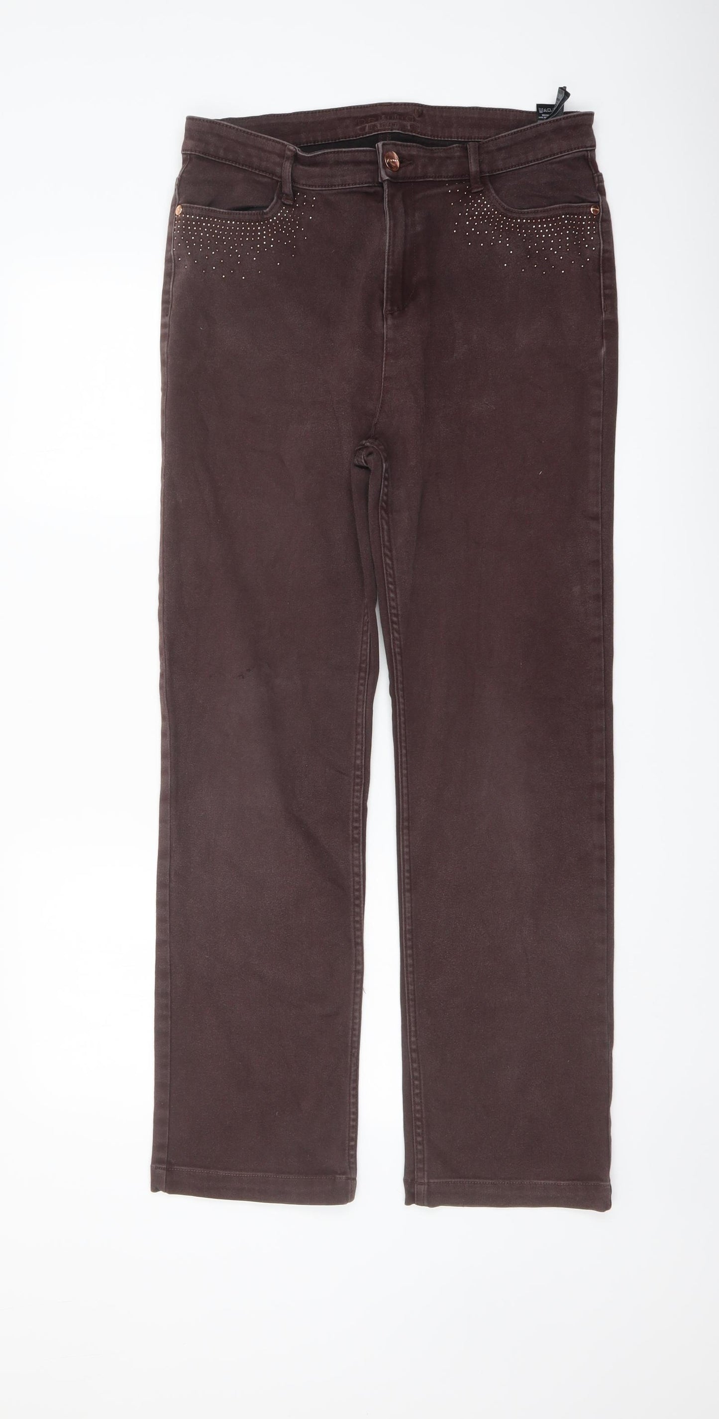 Marks and Spencer Womens Brown Cotton Straight Jeans Size 14 L28 in Regular Button
