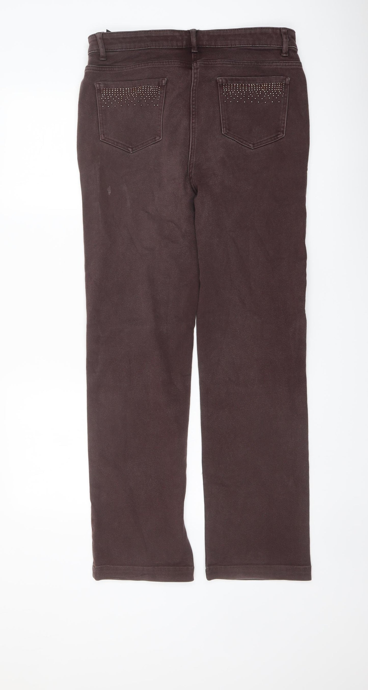 Marks and Spencer Womens Brown Cotton Straight Jeans Size 14 L28 in Regular Button