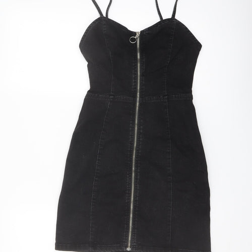 Denim & Co. Womens Black Cotton Mini Size 4 Sweetheart Zip