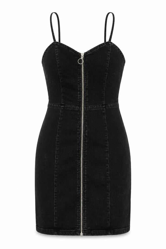 Denim & Co. Womens Black Cotton Mini Size 4 Sweetheart Zip