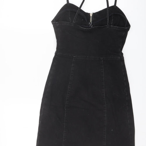 Denim & Co. Womens Black Cotton Mini Size 4 Sweetheart Zip