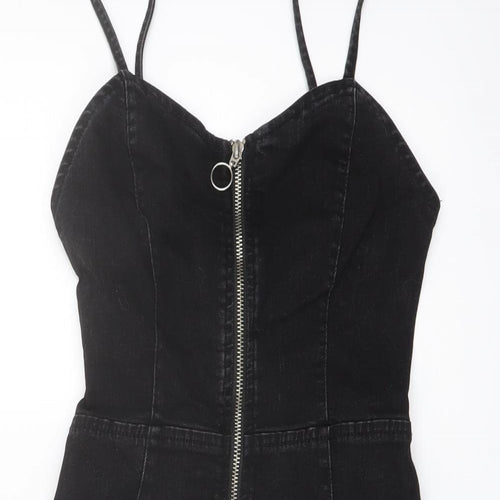 Denim & Co. Womens Black Cotton Mini Size 4 Sweetheart Zip