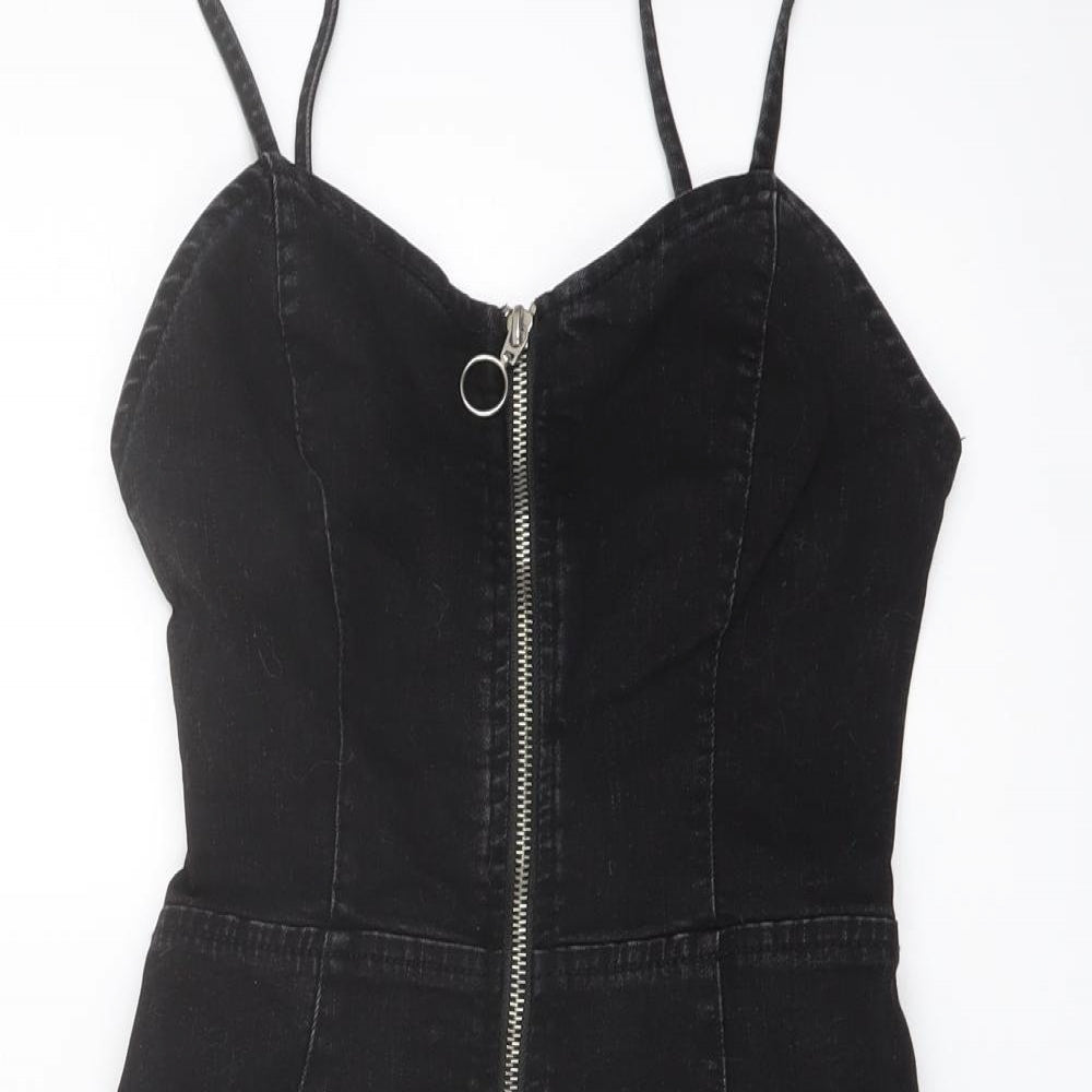 Denim & Co. Womens Black Cotton Mini Size 4 Sweetheart Zip