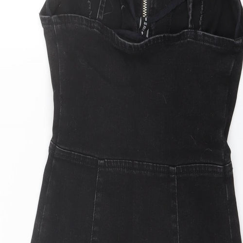 Denim & Co. Womens Black Cotton Mini Size 4 Sweetheart Zip