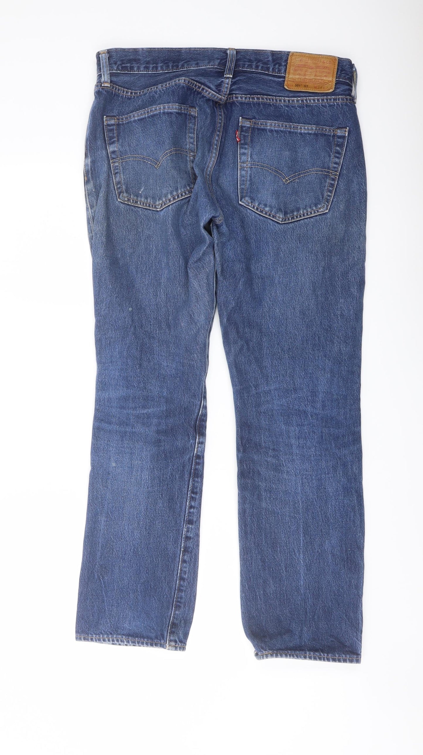 Levi's Mens Blue Cotton Straight Jeans Size 34 in L32 in Regular Button