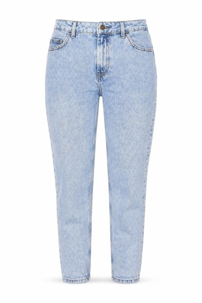 Front view of Collusion women’s blue cotton straight jeans, size UK 30, in, 30-inch leg regular button