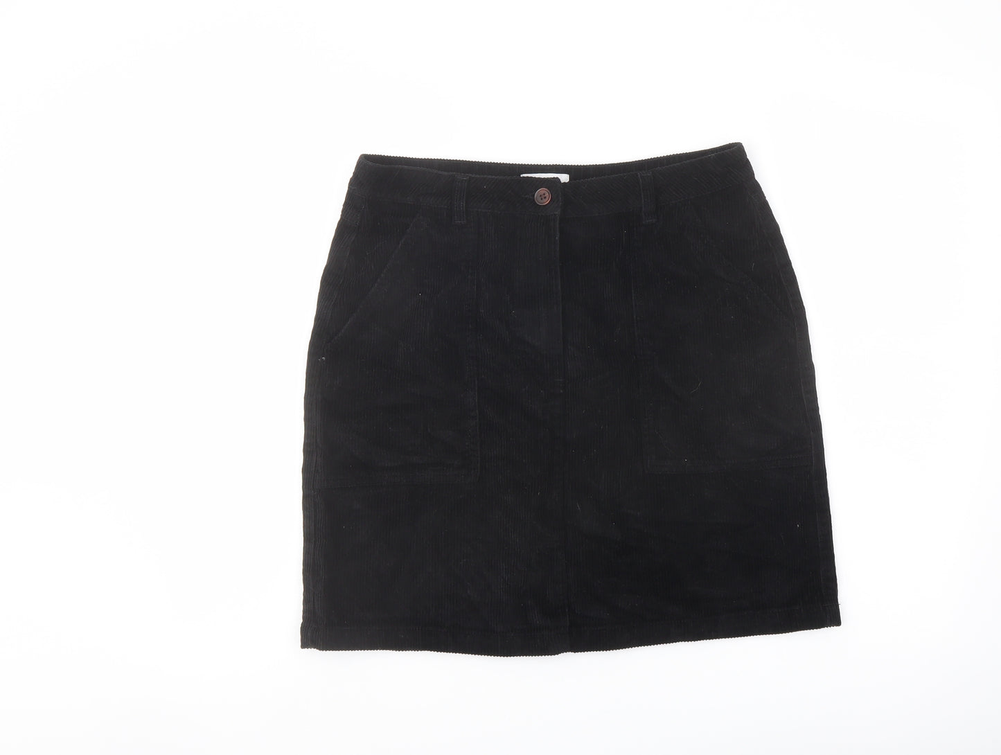 Papaya Womens Black Cotton A-Line Skirt Size 12 Button