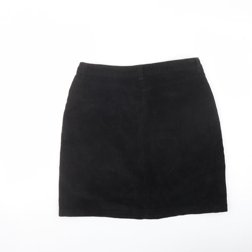 Papaya Womens Black Cotton A-Line Skirt Size 12 Button