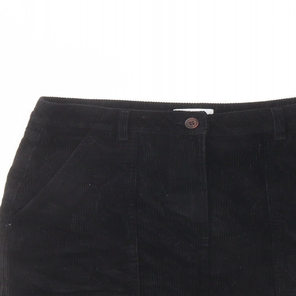 Papaya Womens Black Cotton A-Line Skirt Size 12 Button