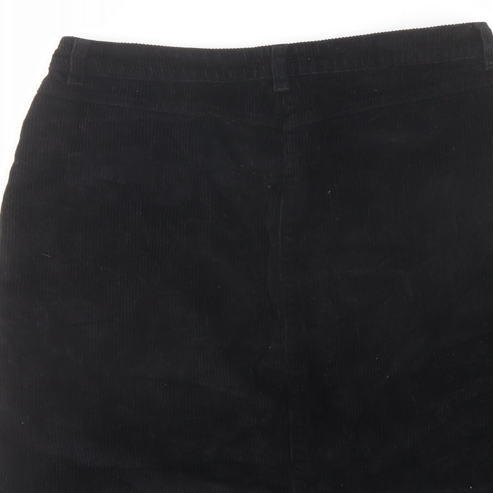 Papaya Womens Black Cotton A-Line Skirt Size 12 Button