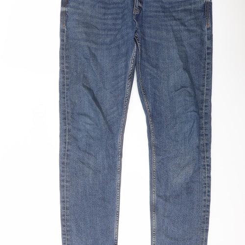 Marks and Spencer Mens Blue Cotton Straight Jeans Size 34 in L31 in Slim Button