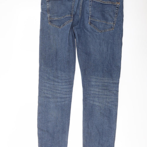 Marks and Spencer Mens Blue Cotton Straight Jeans Size 34 in L31 in Slim Button
