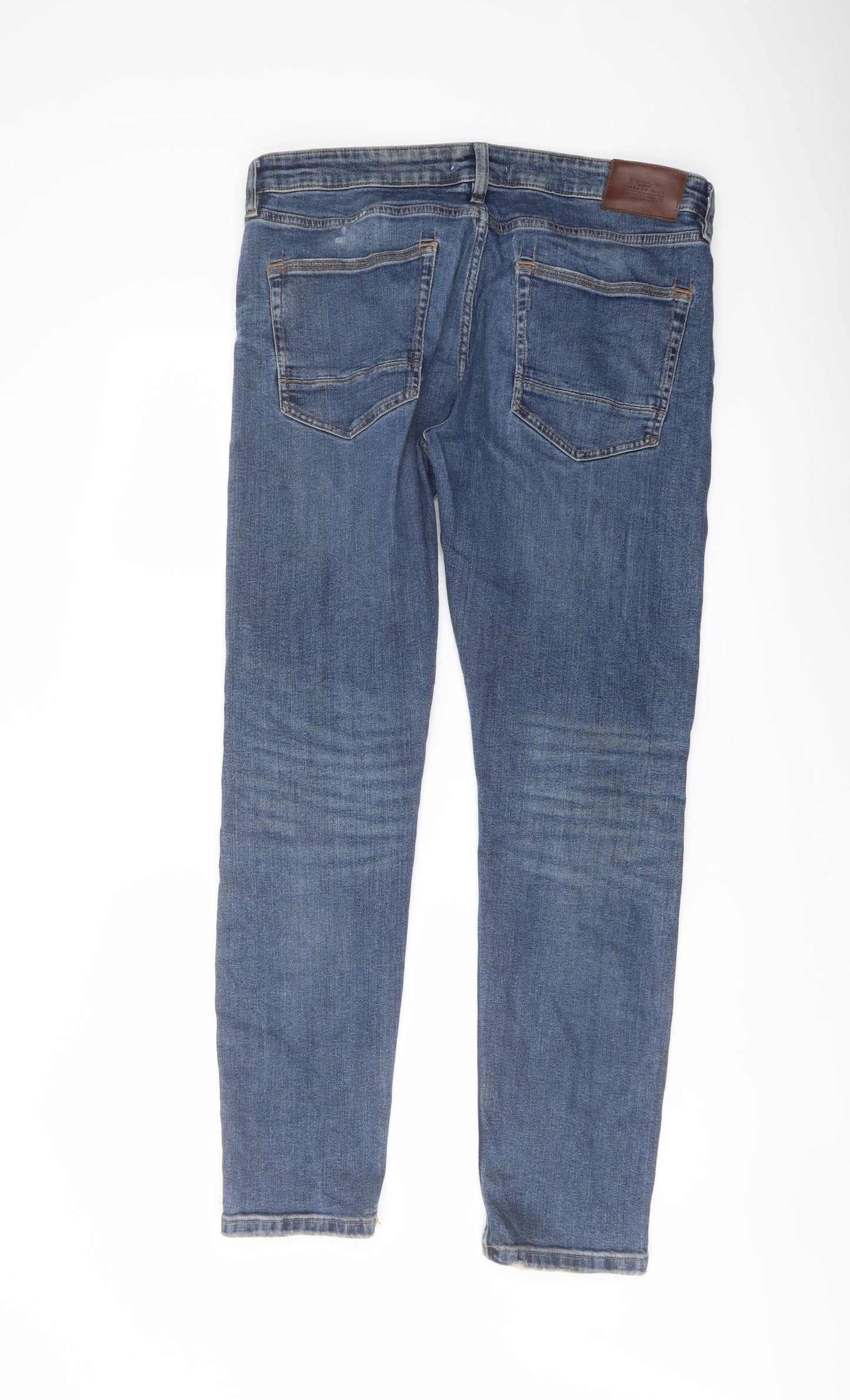 Marks and Spencer Mens Blue Cotton Straight Jeans Size 34 in L31 in Slim Button