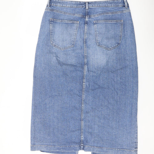 Marks and Spencer Womens Blue Cotton A-Line Skirt Size 14 Button