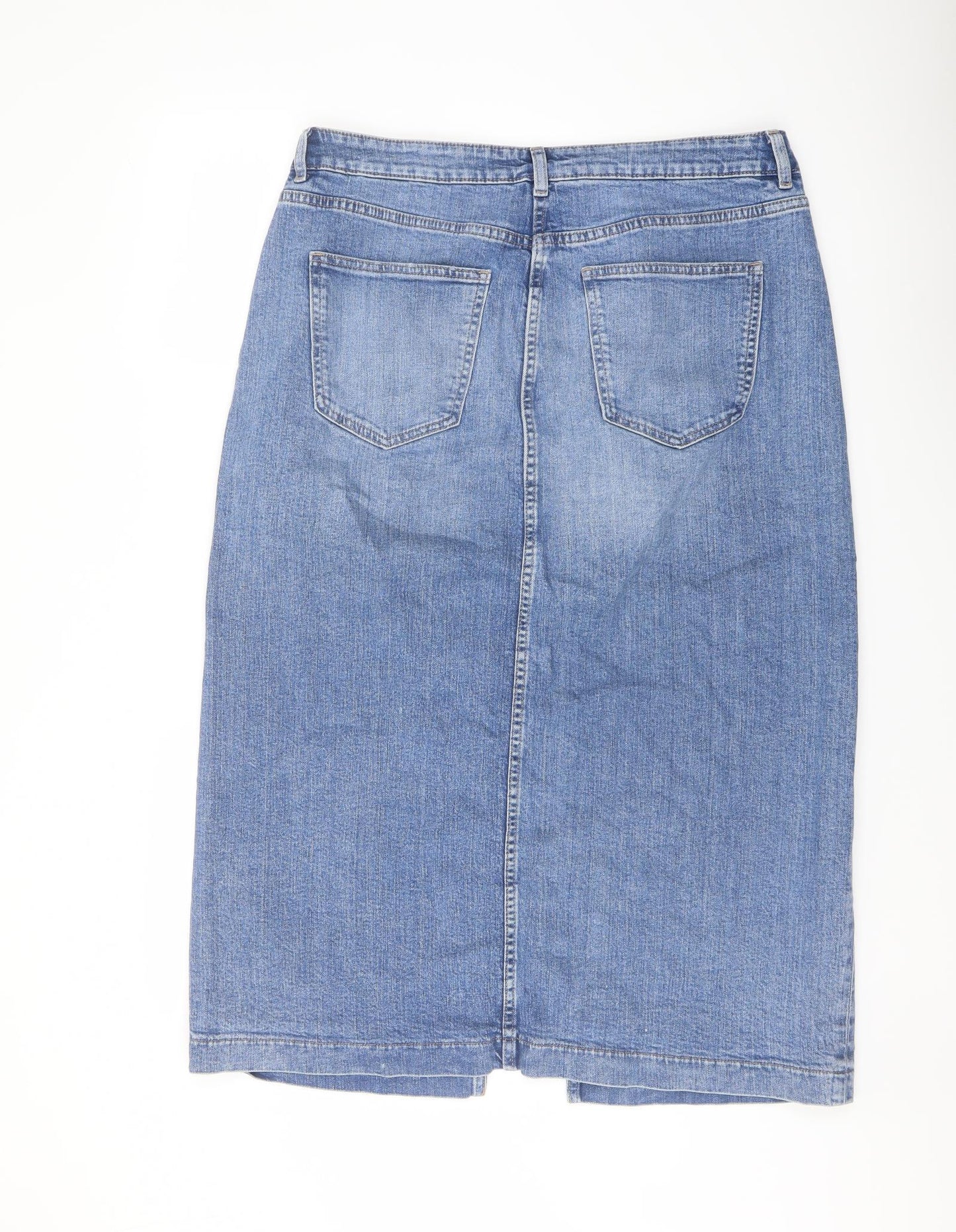 Marks and Spencer Womens Blue Cotton A-Line Skirt Size 14 Button