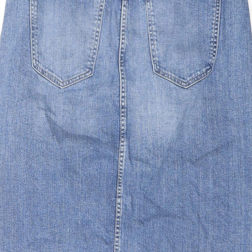 Marks and Spencer Womens Blue Cotton A-Line Skirt Size 14 Button