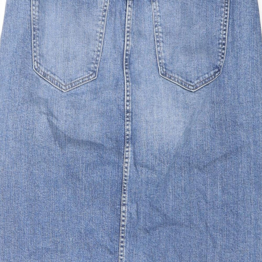 Marks and Spencer Womens Blue Cotton A-Line Skirt Size 14 Button
