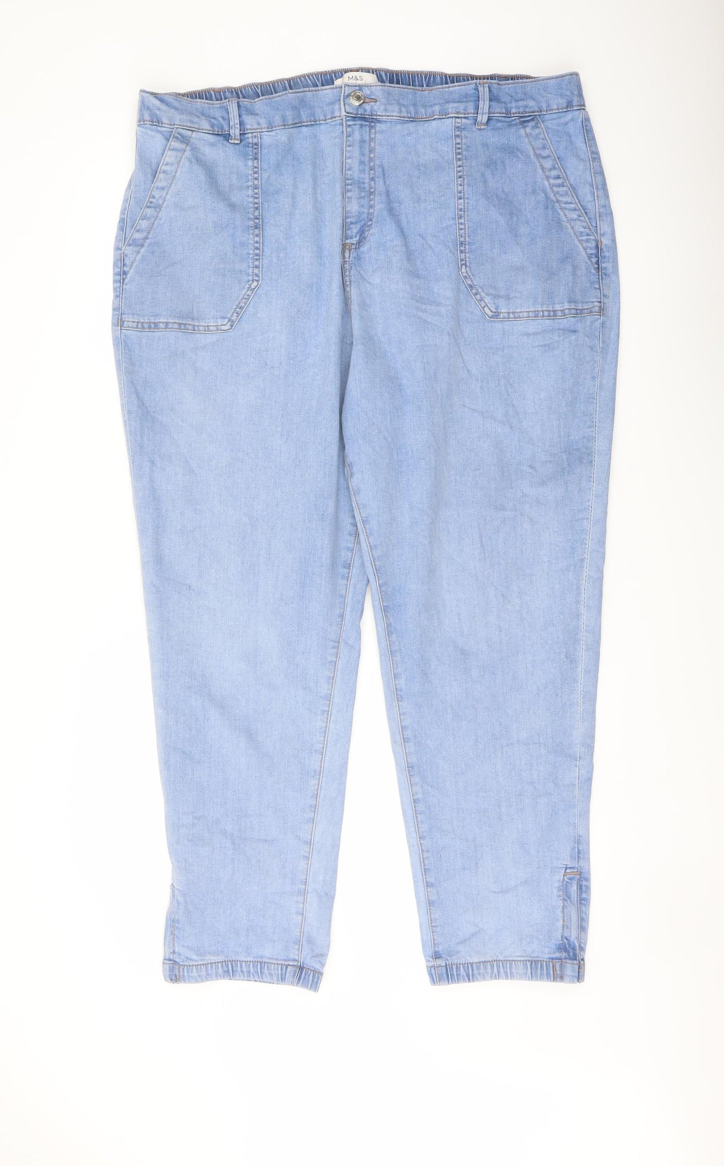 Marks and Spencer Womens Blue Cotton Straight Jeans Size 22 L27 in Regular Button