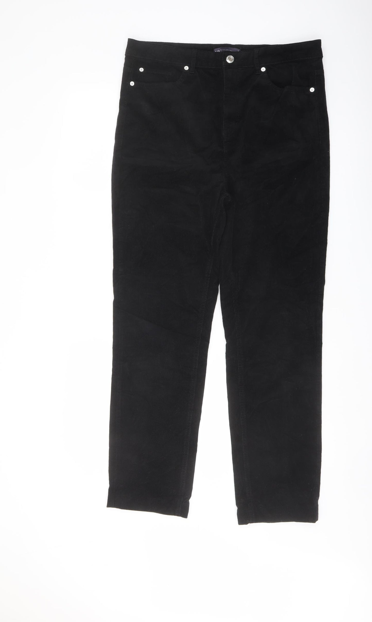 Marks and Spencer Womens Black Polyester Trousers Size 14 L28 in Regular Button