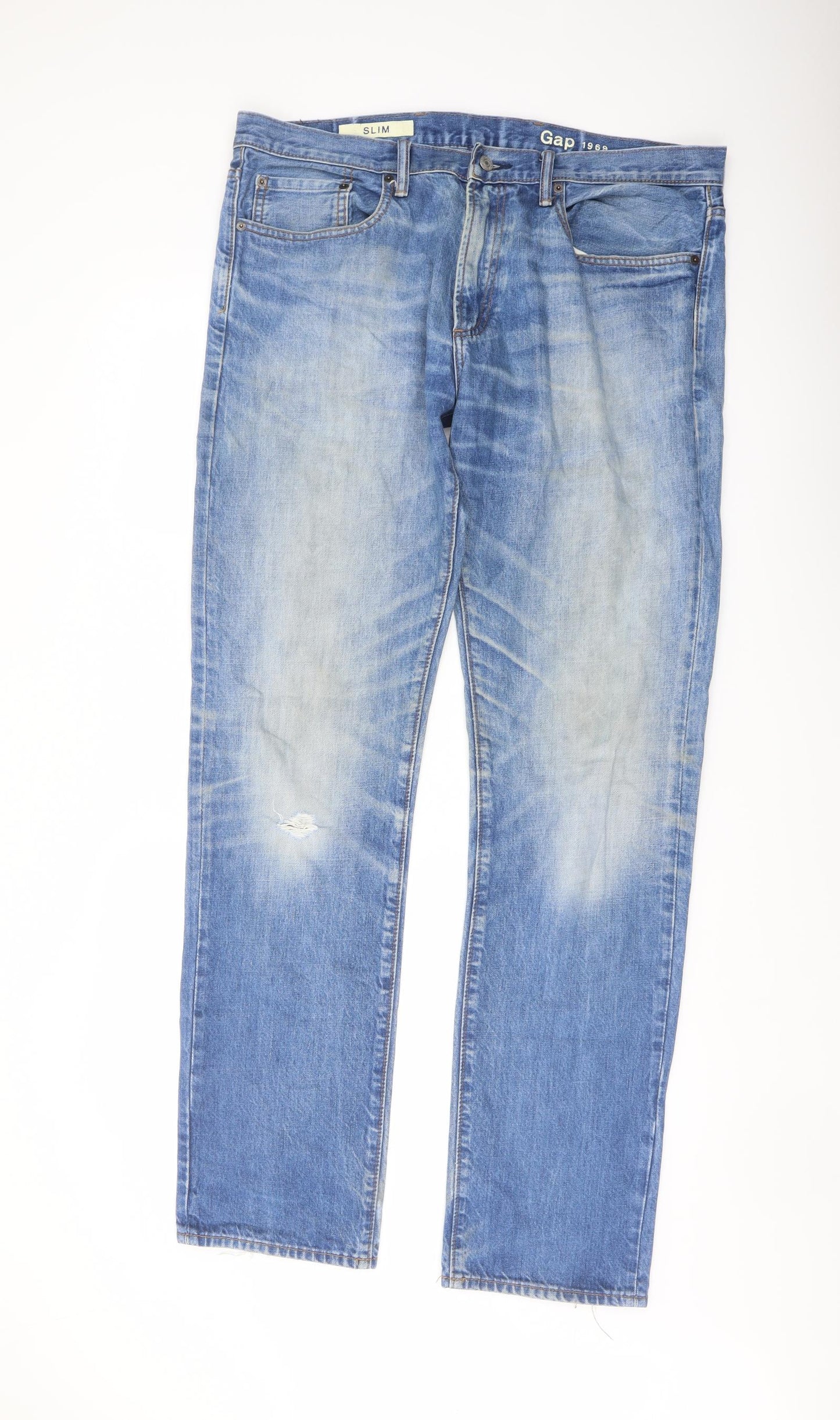 Gap Mens Blue Cotton Straight Jeans Size 36 in L34 in Slim Button