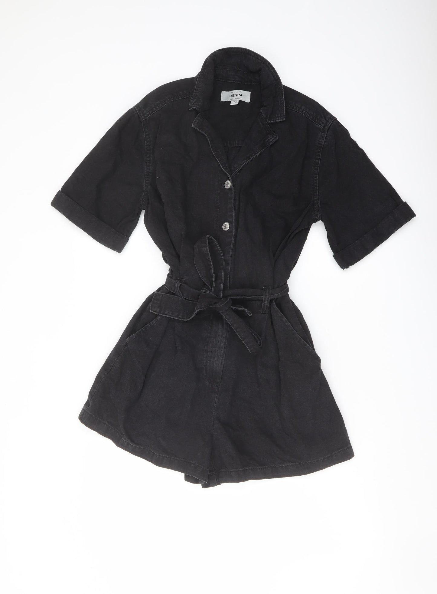 New Look Womens Black Cotton Playsuit One-Piece Size 10 Button