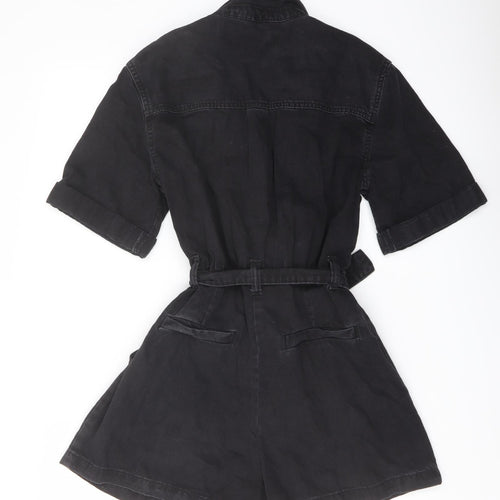 New Look Womens Black Cotton Playsuit One-Piece Size 10 Button