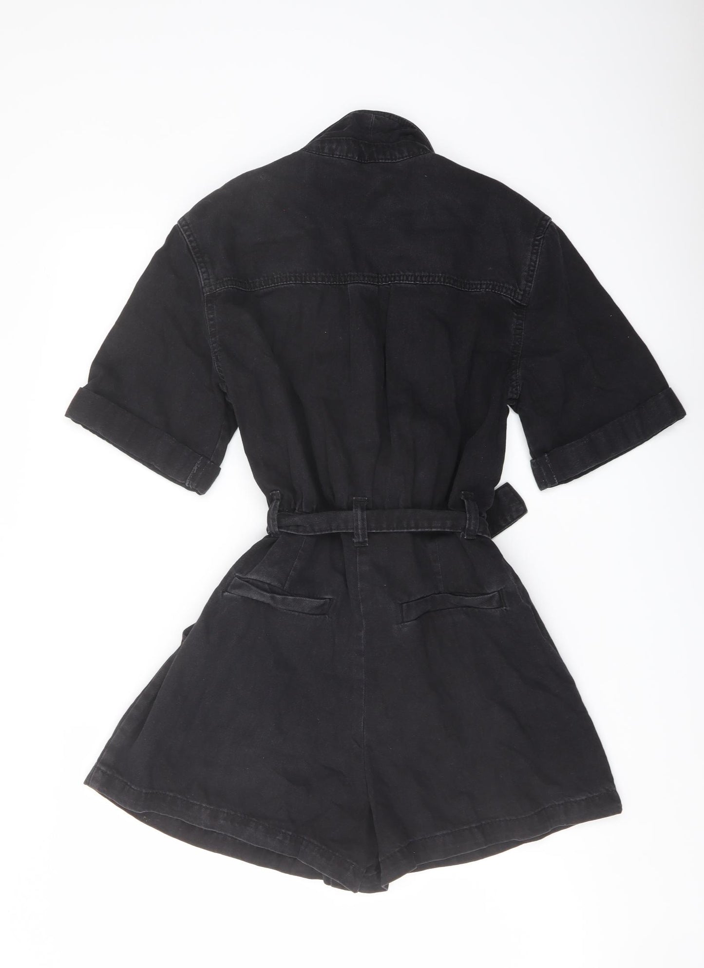 New Look Womens Black Cotton Playsuit One-Piece Size 10 Button
