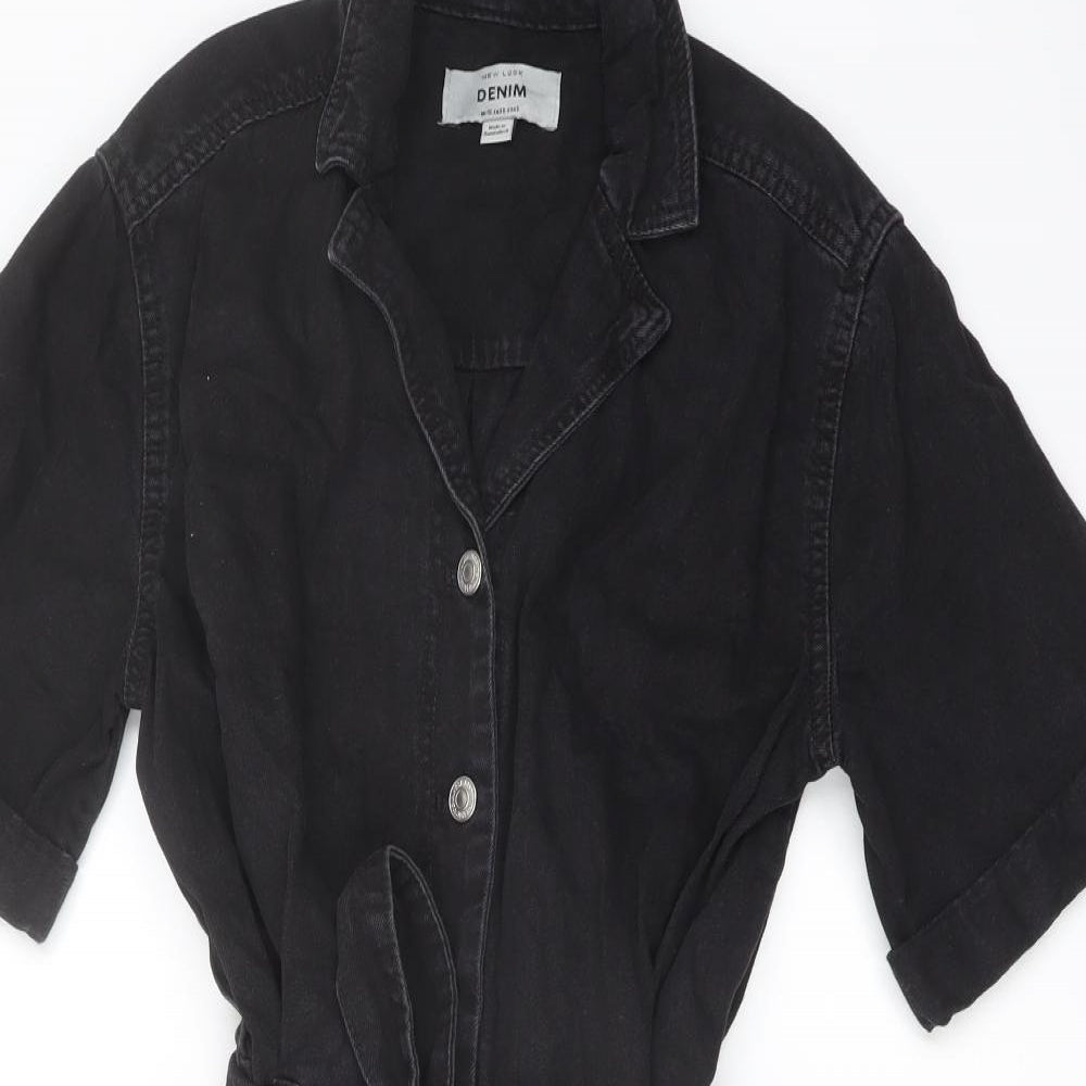 New Look Womens Black Cotton Playsuit One-Piece Size 10 Button
