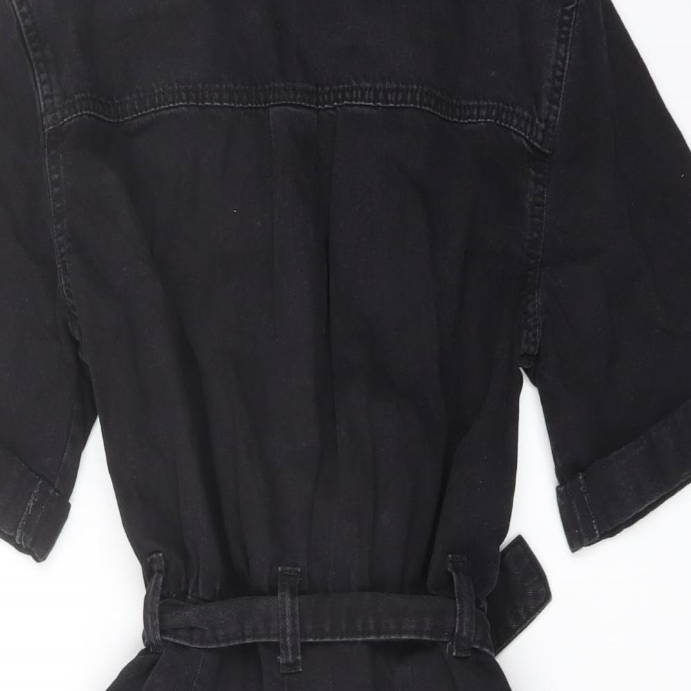 New Look Womens Black Cotton Playsuit One-Piece Size 10 Button