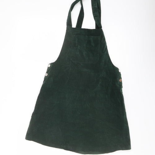 Zara Womens Green Cotton Pinafore/Dungaree Dress Size S Square Neck Button