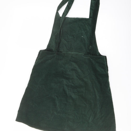 Zara Womens Green Cotton Pinafore/Dungaree Dress Size S Square Neck Button