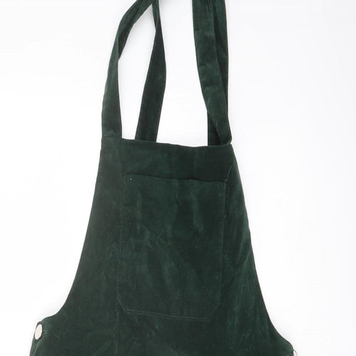 Zara Womens Green Cotton Pinafore/Dungaree Dress Size S Square Neck Button