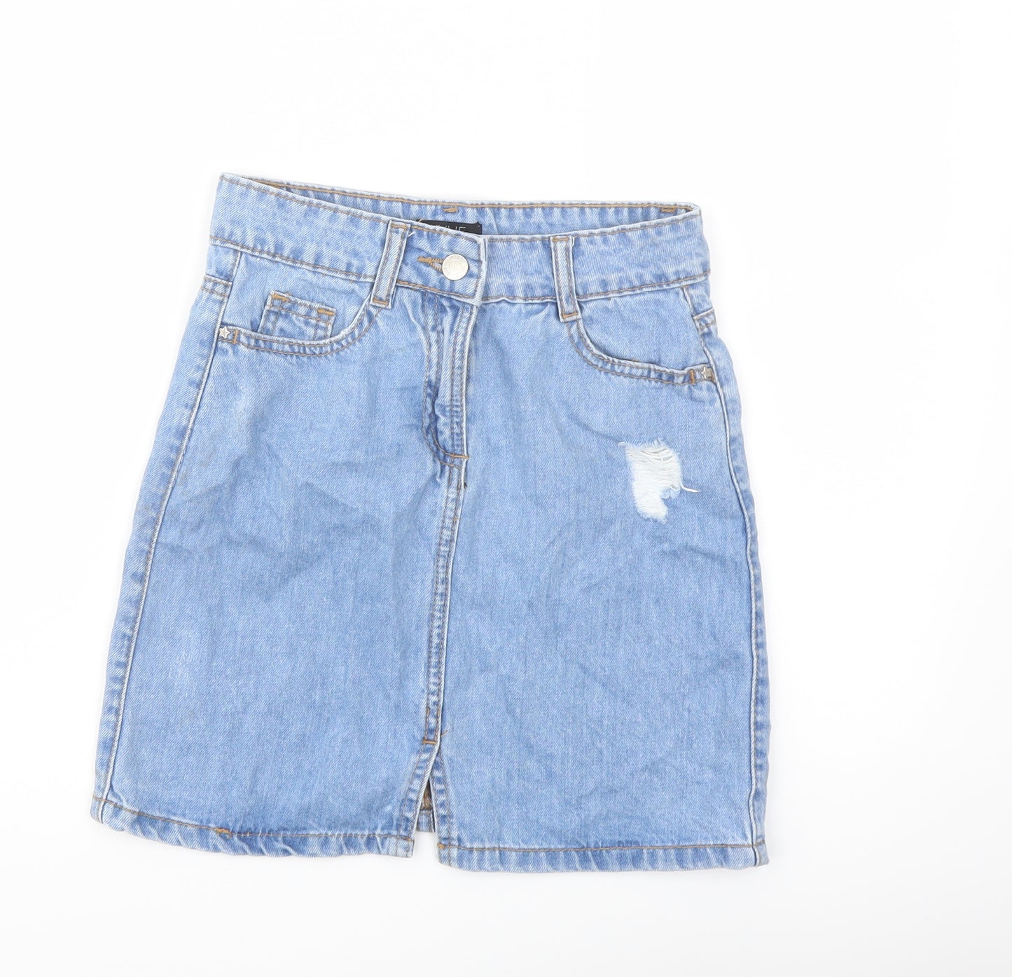 M&Co Girls Blue Cotton A-Line Skirt Size 10 Years Regular Button