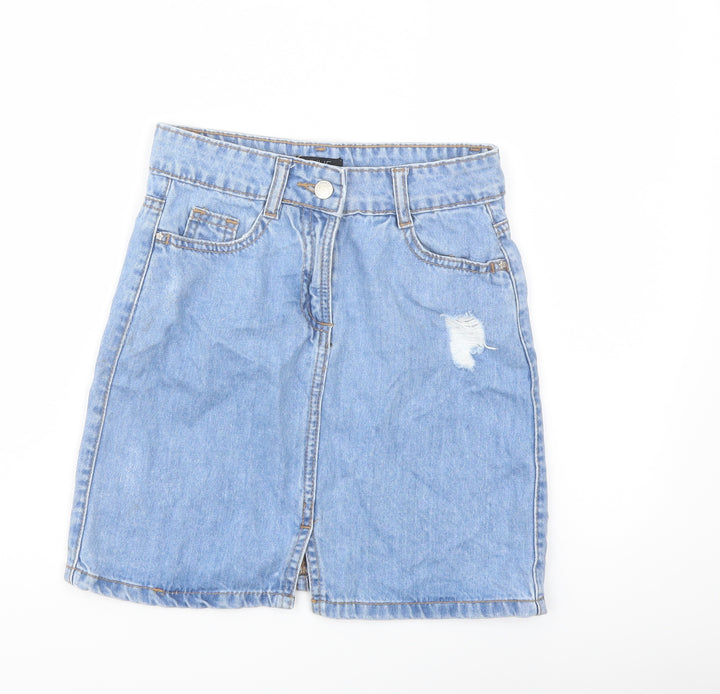 M&Co Girls Blue Cotton A-Line Skirt Size 10 Years Regular Button
