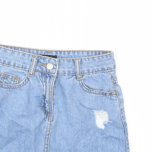 M&Co Girls Blue Cotton A-Line Skirt Size 10 Years Regular Button