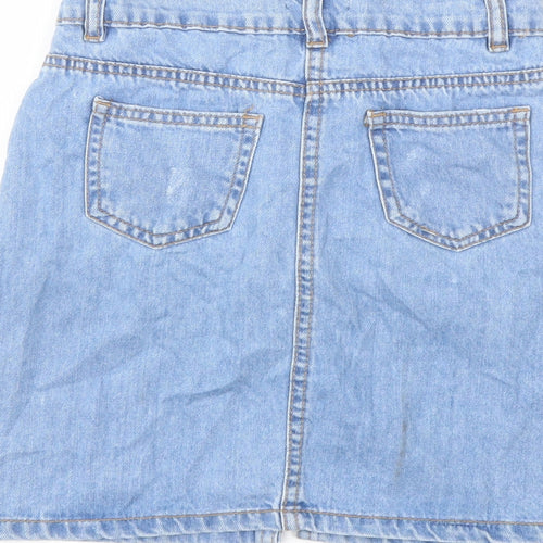 M&Co Girls Blue Cotton A-Line Skirt Size 10 Years Regular Button