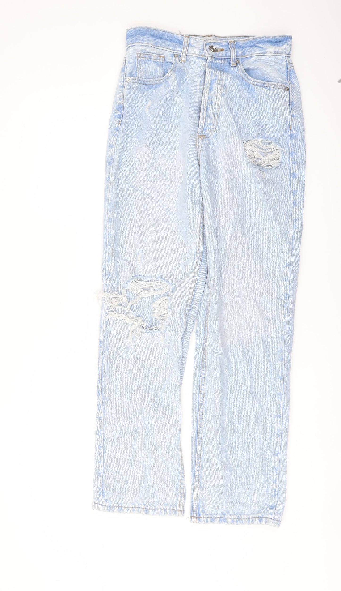 Denim & Co. Womens Blue Cotton Straight Jeans Size 6 L28 in Regular Button