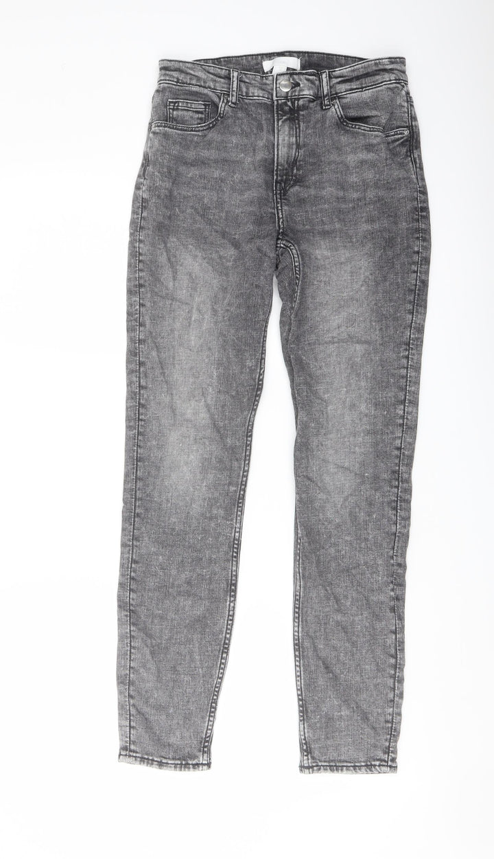 H&, Womens Grey Cotton Skinny Jeans Size 10 L28 in Regular Button