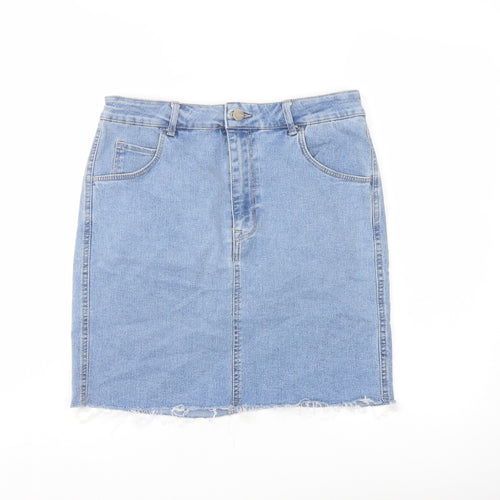H&M Womens Blue Cotton Mini Skirt Size 12 Button