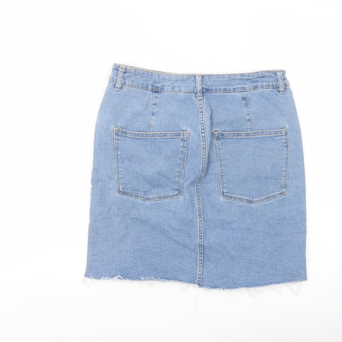 H&M Womens Blue Cotton Mini Skirt Size 12 Button